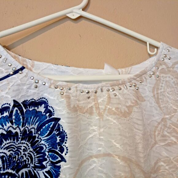 Alfred Dunner Women's 3/4 Sleeve Top Plus Size 3X Blouse Rhinestones Floral - Picture 3 of 9